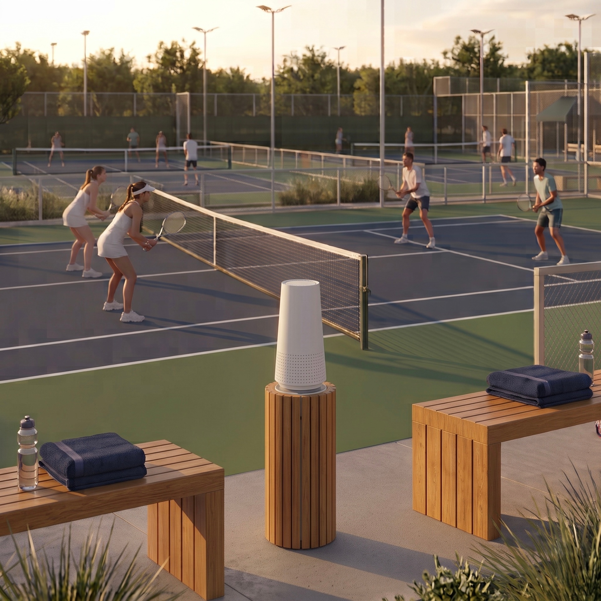 DryPoint device mounted on court fencing with players in the background